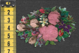 Boeketje met Rozen antiek poezieplaatje met zijde (812)