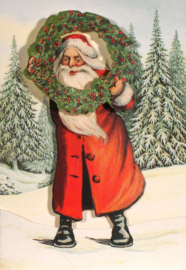 Victorian Santa kaart: Kerstman met kerstkrans [XC-5375]