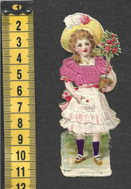 Meisje met plant antiek poezieplaatje met zijde (797)