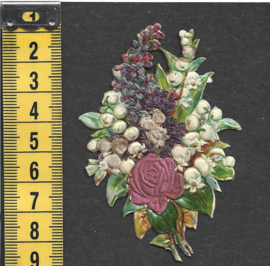 Boeketje met Lelietjes van Dalen antiek poezieplaatje met zijde (811)