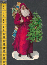 Kerstman met Kerstboom antiek poezieplaatje (395)