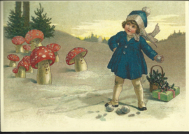 Meisje bij de paddenstoelen kaart met glitter [SV 6Wg042]