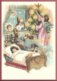 Kerstman en  engelen op bezoek kaart met glitter [SV 6Wg134]