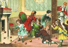 Kinderen krijgen veel lekkers van de Sint prentbriefkaart [C11125]