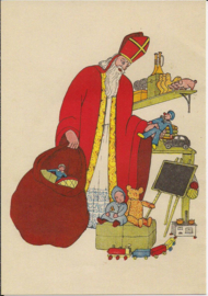 Sinterklaas zet cadeautjes neer prentbriefkaart [A109166]