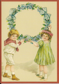 Kindjes met bloemenkrans Glitter prentbriefkaart [SV 6Gg107]