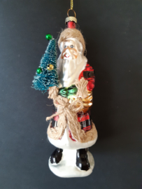 Kerstman met kerstboom kerstornament glas