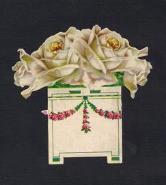 Witte rozen bloempotje antiek poezieplaatje