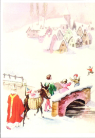 Sinterklaas over de besneeuwde brug prentbriefkaart [C11134]
