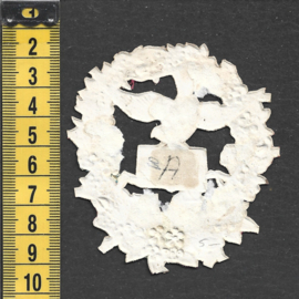 Bloemenkrans met duif antiek poezieplaatje met zijde (749)