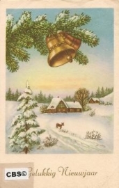 Sneeuwlandschap - oude nieuwjaarskaart met goud [10179]