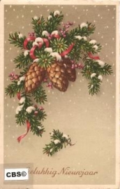 Kersttakken met dennenappels - oude nieuwjaarskaart 1939 [10180]