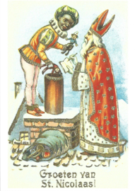 Sinterklaas en Piet brengen cadeautjes prentbriefkaart [C6781]
