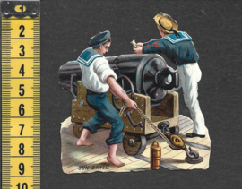 Matrozen oefenen met scheepskanon antiek poezieplaatje (781)