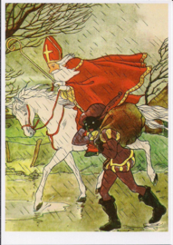 Sint in weer en wind - Nans v. Leeuwen prentbriefkaart [C11145]