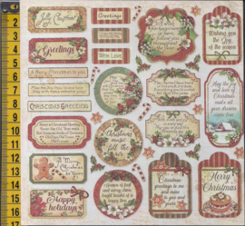 Zelf knippen Nostalgische Kerst stickers labels tekst