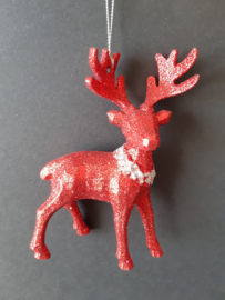 Rood glitter hert met zilver kerstornament Kurt S. Adler