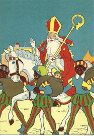 Sint en piet onderweg met de cadeautjes prentbriefkaart [C11122]