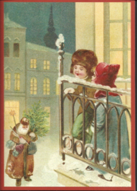 Kinderen wachten op de kerstman kaart met glitter [SV 6Wg130]