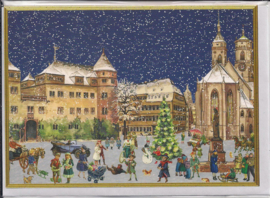 Kerkplein in kerstsfeer - dubbele kaart 99311