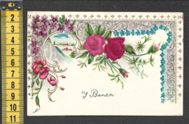 Relief Vergezichtje met bloemen met ZIJDE antieke kaart [AK66]