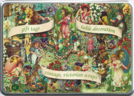 Poezieplaatjes blik vol met hangers, decoratie PASEN