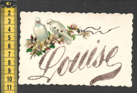 Duifjes met bloemen- Frans - poezieplaatjes antieke kaart (310)