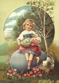 Meisje rust uit op paasei van eieren zoeken Reliefkaart EF 3037
