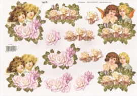 Engelen achter rozen met relief & goud - 571851