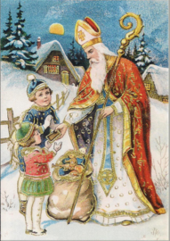 Sinterklaas deelt uit prentbriefkaart [C11135]