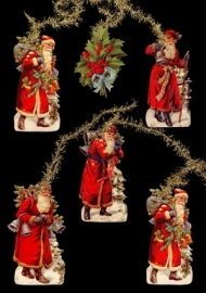 Kerstboom hangers Victoriaanse kerstmannen poezieplaatjes 6-307