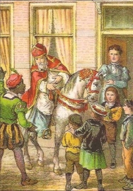 Sinterklaas komt bij kinderen prentbriefkaart [C11101]
