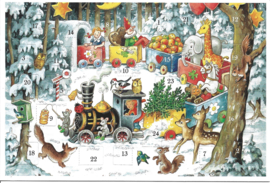 Adventskalender Kaart: Kersttrein in het bos - 12528