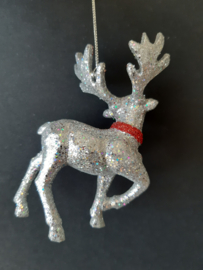 Zilver glitter hert met rood kerstornament Kurt S. Adler