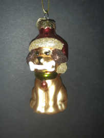 Kersthond met botje kerstornament glas