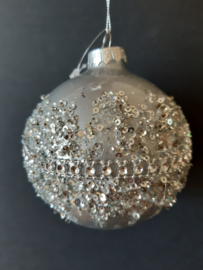 Zilveren kerstbal rond met veel glitter Kurt S. Adler