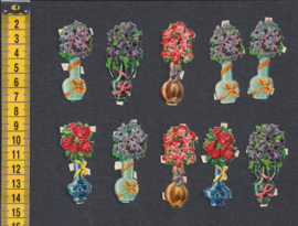 Vaasjes met bloemen (10) antieke poezieplaatjes (265)