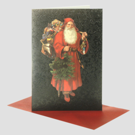 Glitter Kerstman kaart: Kerstman met Hulst krans [XC-5655]