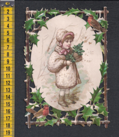 Meisje met kerststak - Antieke Litho (661)