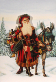Victorian Santa kaart: Kerstman met ezel [XC-5372]