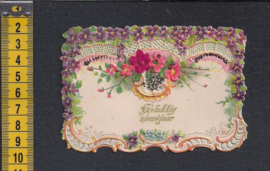 Relief bloemen met zijde antiek kaartje [AK41]