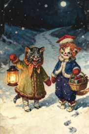 Poezen Kerstkaart: Poezen wandelen in Winternacht {17}