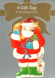 6 Gift Tags: Kerstman met konijn [XT-1233/6]