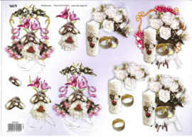 Knipvel: Bruidsboeket met Ringen en Kaars met goud - 572104