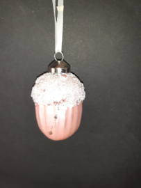 Lichtroze eikel Kerstornament Glas