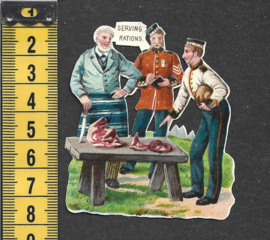 Soldaten sorteren vleesrantsoen antiek poezieplaatje (789)