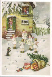 Adventskalender Kaart: Engelen zingen bij deur - 12404