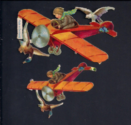 Vliegtuigen (2) antieke poezieplaatjes Made In Germany (194)