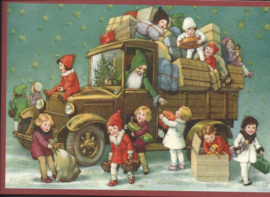 Kerstman komt langs met cadeautjes kaart met glitter [SV 6Wg141]