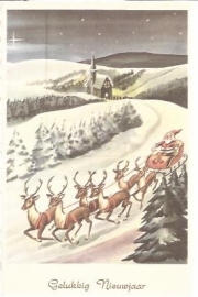 Kerstman op arreslee - Gelukkig Nieuwjaar - oude kaart